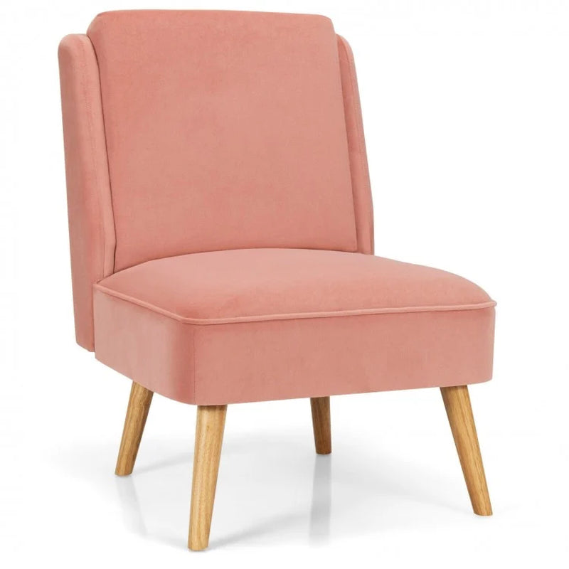 Velvet Armless Accent Chair with Rubberwood Legs for Bedroom Decor