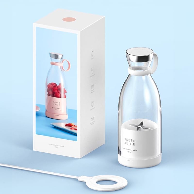 Mini Portable Cordless Blender, 12 Fl Oz, Food Grade Material, Magnetic Charging, Waterproof (Clear/Pink)