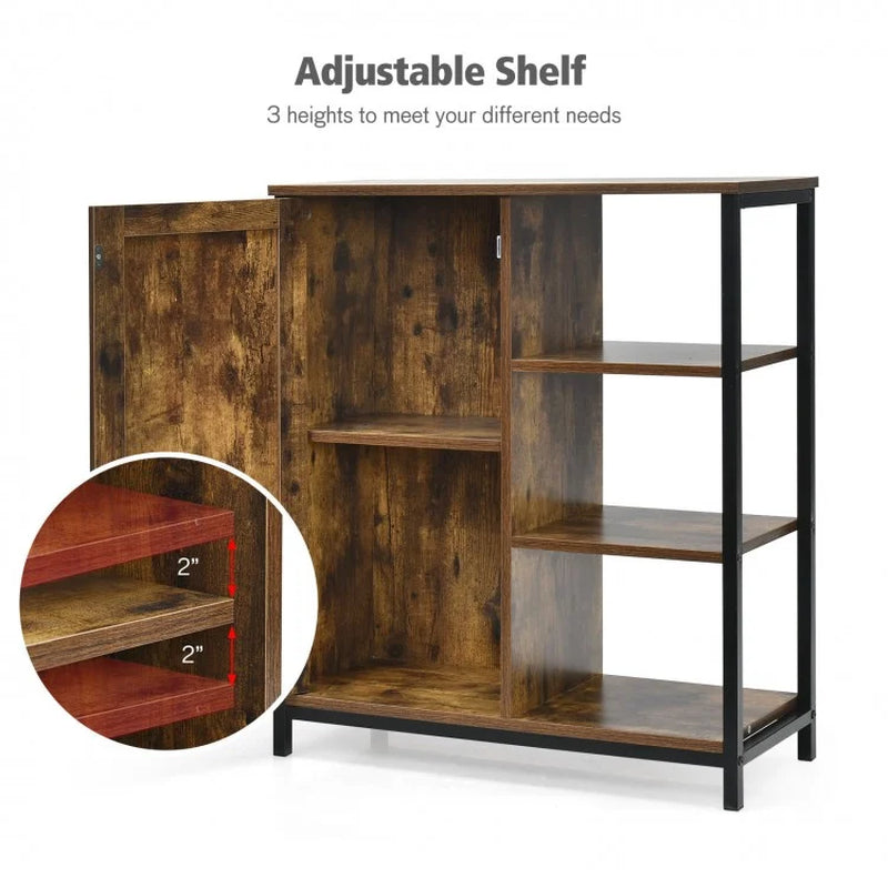 Freestanding Multi-Functional Storage Cabinet with Three Open Shelves and Doors