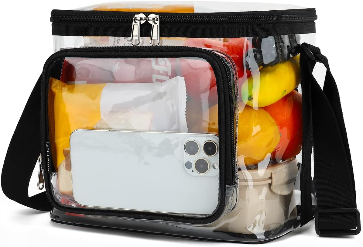 Insulated Lunch Bag for Adults - Spacious Cooler Tote with Adjustable Strap, Front Pocket, and Dual Large Mesh Side Pockets in Black