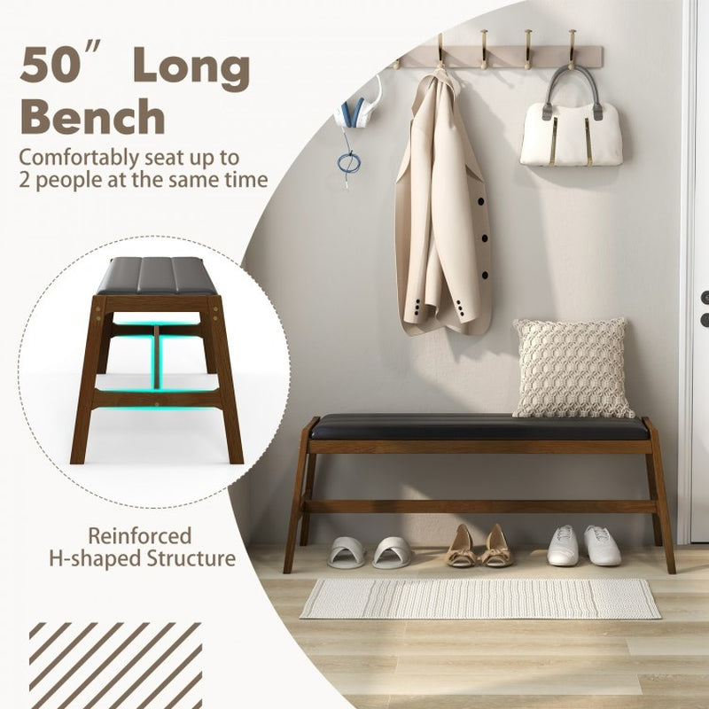 50-Inch Solid Wood Dining Bench with Upholstered Faux Leather Padded Seat