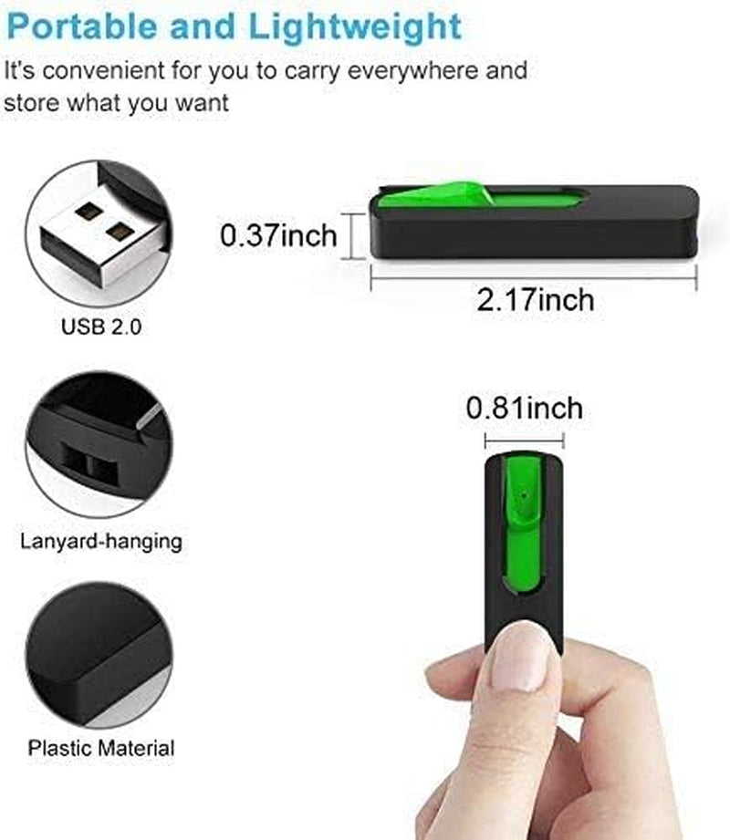 64GB USB Flash Drive - 5-Pack Retractable Memory Sticks (USB 2.0) in Black, Red, Blue, Green, and Purple for Data Storage