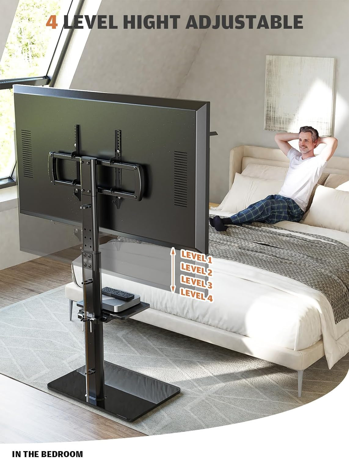 Universal Floor TV Stand with Mount - 80-Degree Swivel, Height Adjustable for 27 to 65 Inch TVs with 2 Shelves