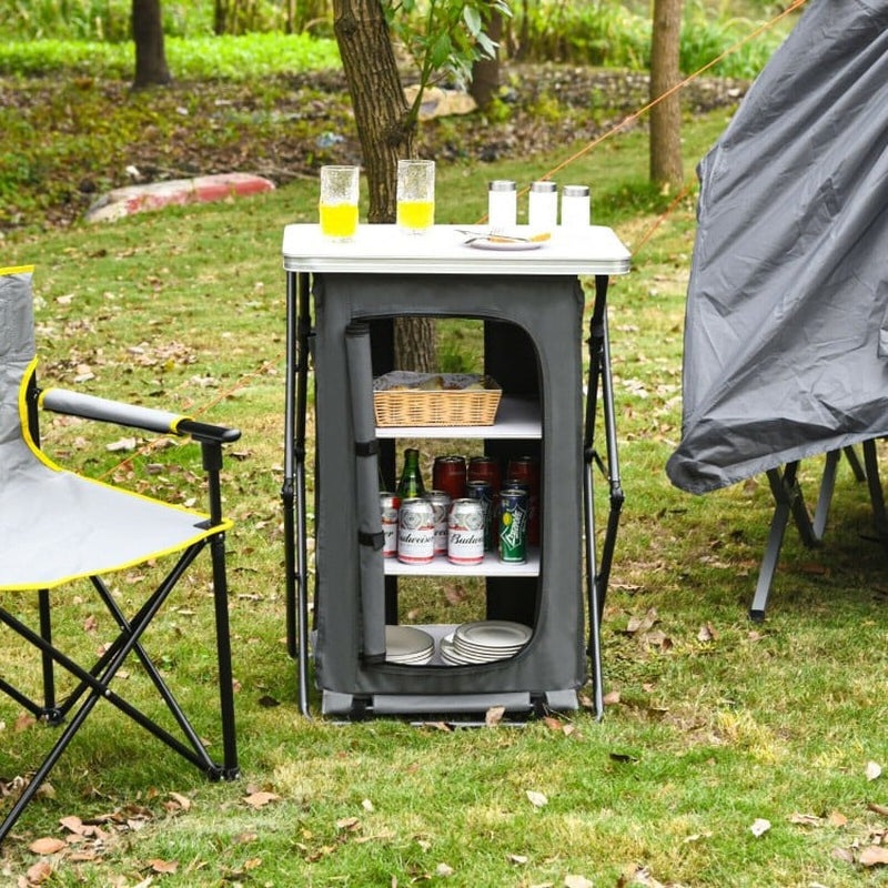 Compact Folding Pop-Up Storage Cabinet for Camping with Carry Bag