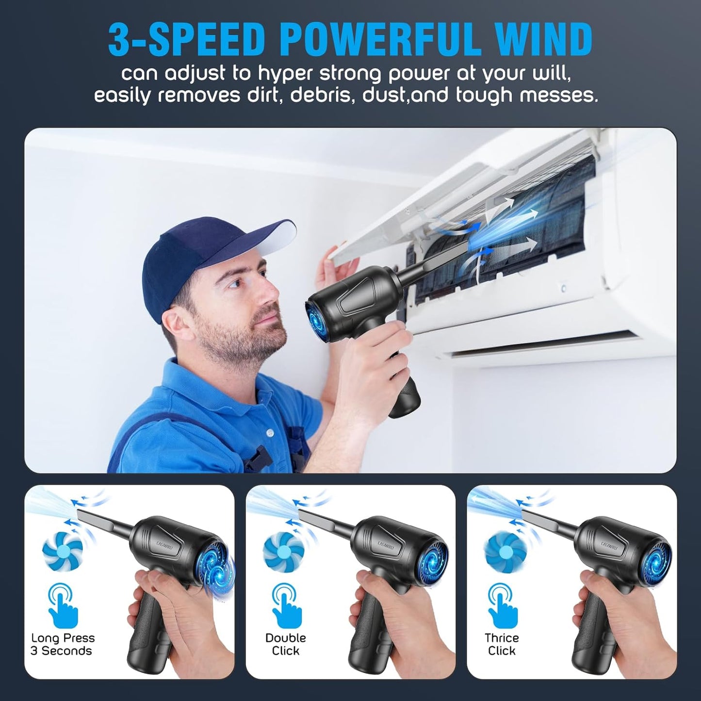 4-in-1 Electric Air Duster Vacuum Cleaner - 160,000 RPM Compressed Air Alternative - Keyboard PC Cleaning