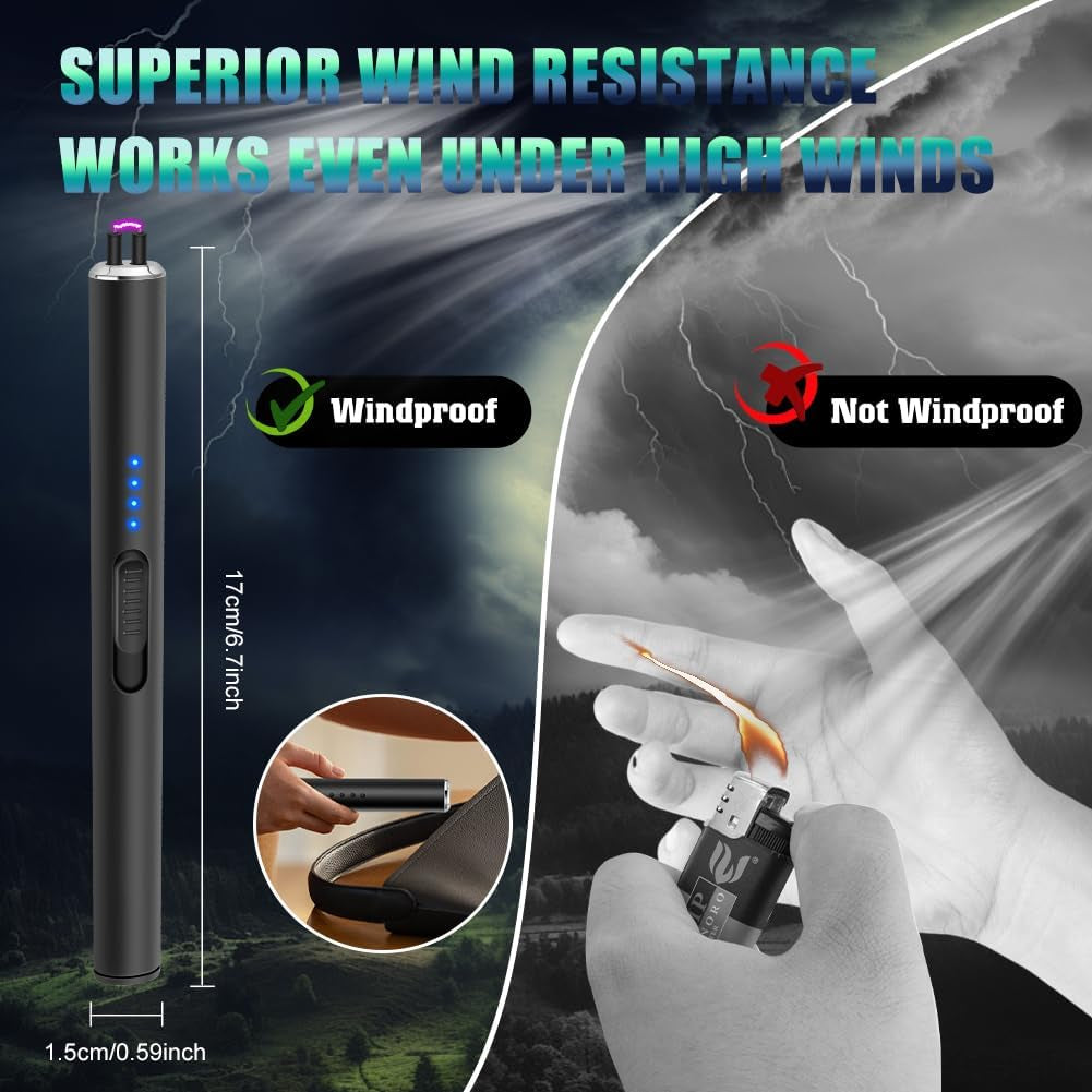 Electric Candle and BBQ Lighter - USB-C Rechargeable Flameless Plasma Arc Lighter, Windproof Electronic Lighter for Candles and Fireworks (Black)