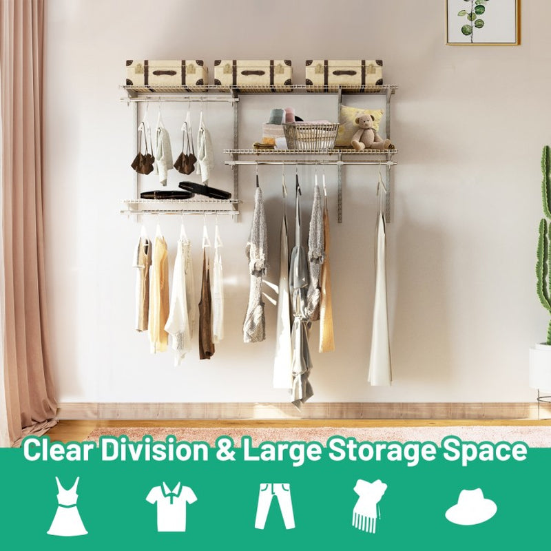 Customizable Wall-Mounted Closet Organizer System for 3 to 5 Feet with Hanging Rod