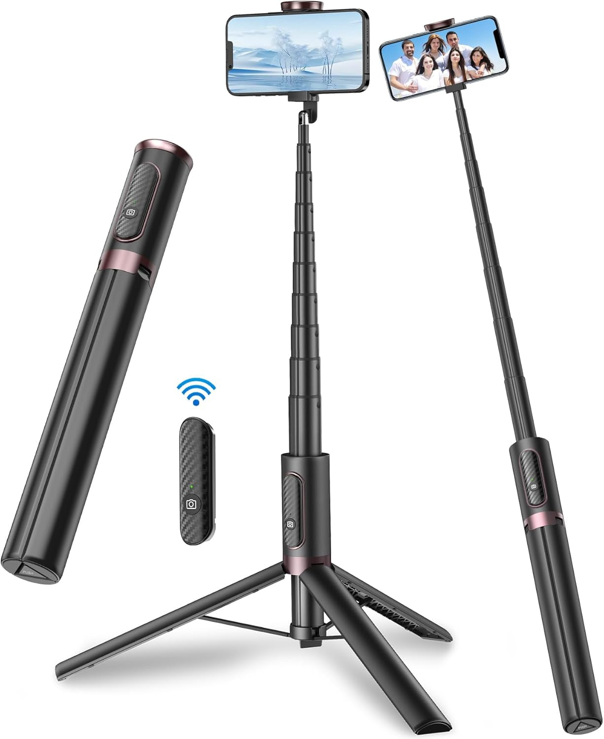 67-Inch All-in-One Travel Tripod and Selfie Stick for Smartphones with Integrated Wireless Remote - Portable, Lightweight, and Extendable for iPhone/Android (Black)