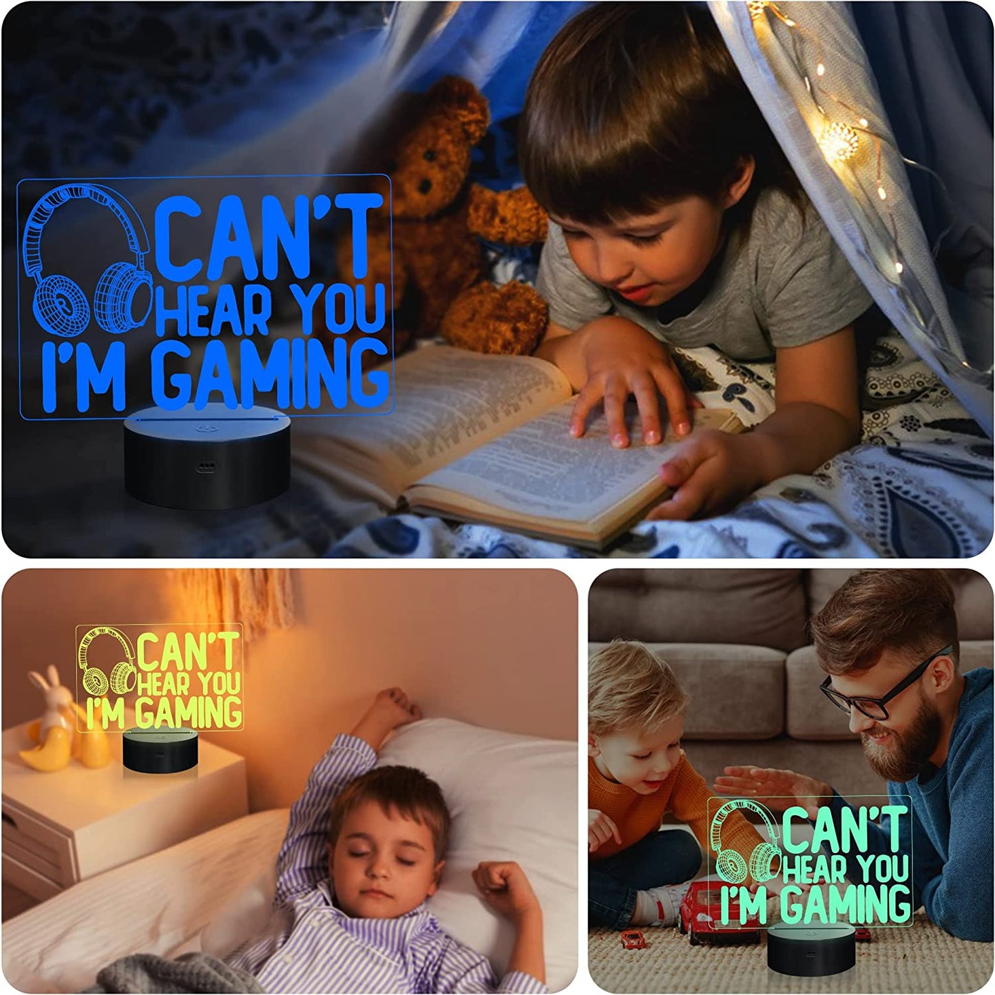 Gaming Night Light with Headset Graphic - 3D Illusion Lamp with 16 Color Options, Touch & Remote Control - Perfect Gift for Gamers, Teens, and Kids