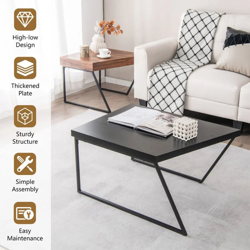 Coffee Table Duo with Powder-Coated Metal Legs