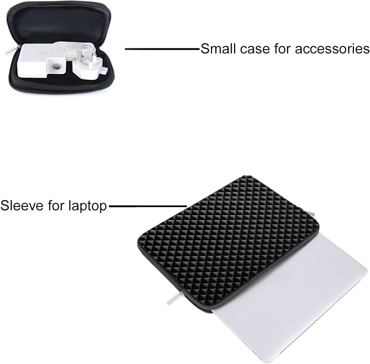 Laptop Sleeve for 15-15.6 Inch Notebooks, Diamond Foam Neoprene Case - Additional Small Pouch, Black