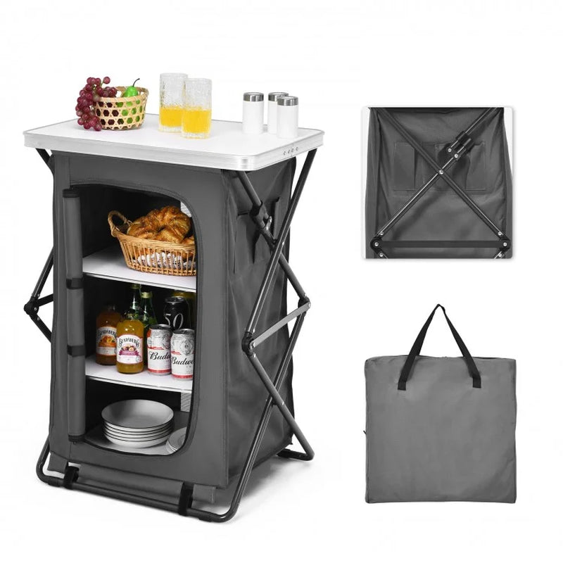 Compact Folding Pop-Up Storage Cabinet for Camping with Carry Bag