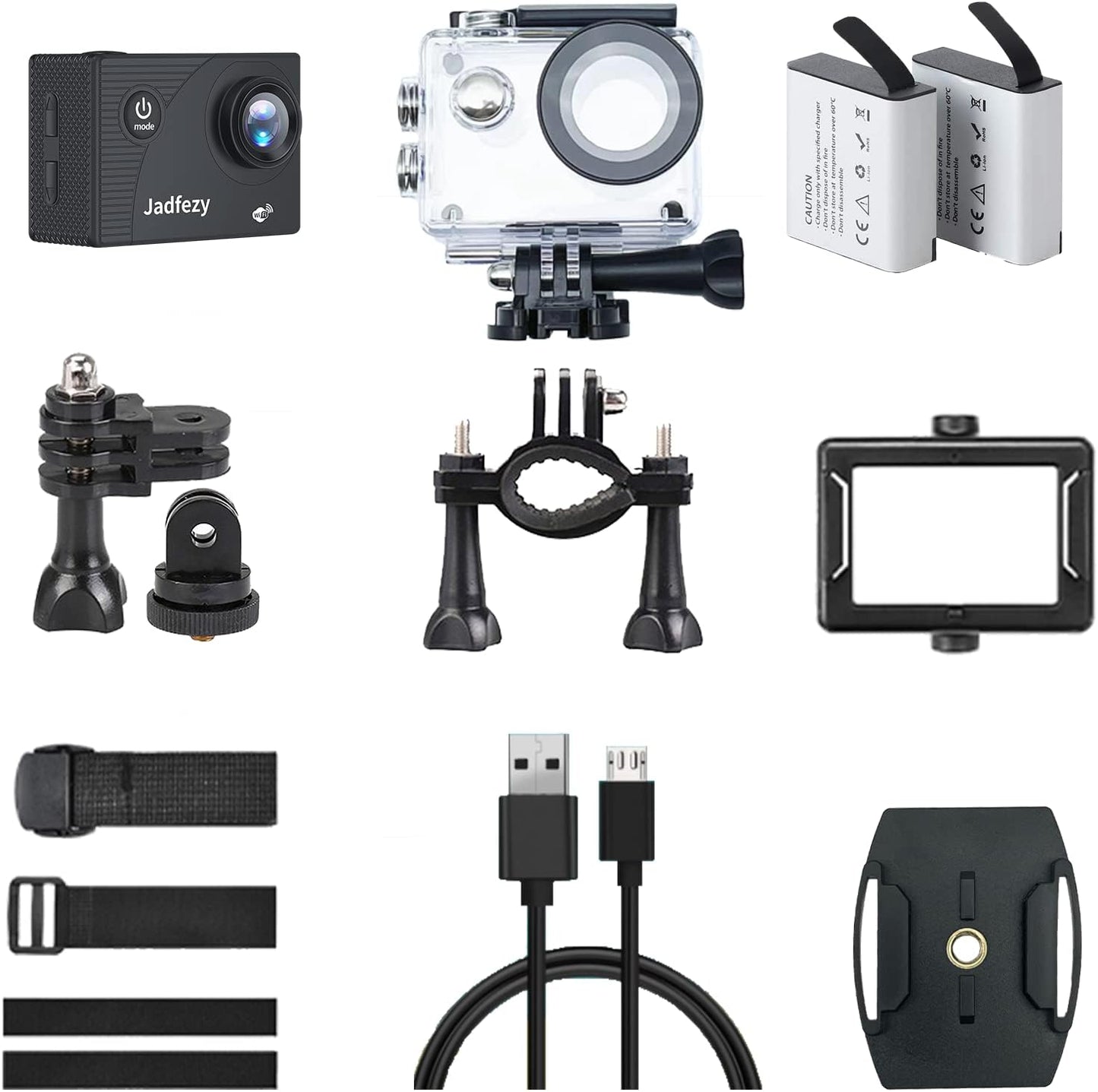 Ultra HD 1080P WiFi Action Camera, 12MP Sports Camera - Wide-Angle Lens, 2" LCD Screen, 30M Waterproof Capability, 2 Batteries, Accessories Kit