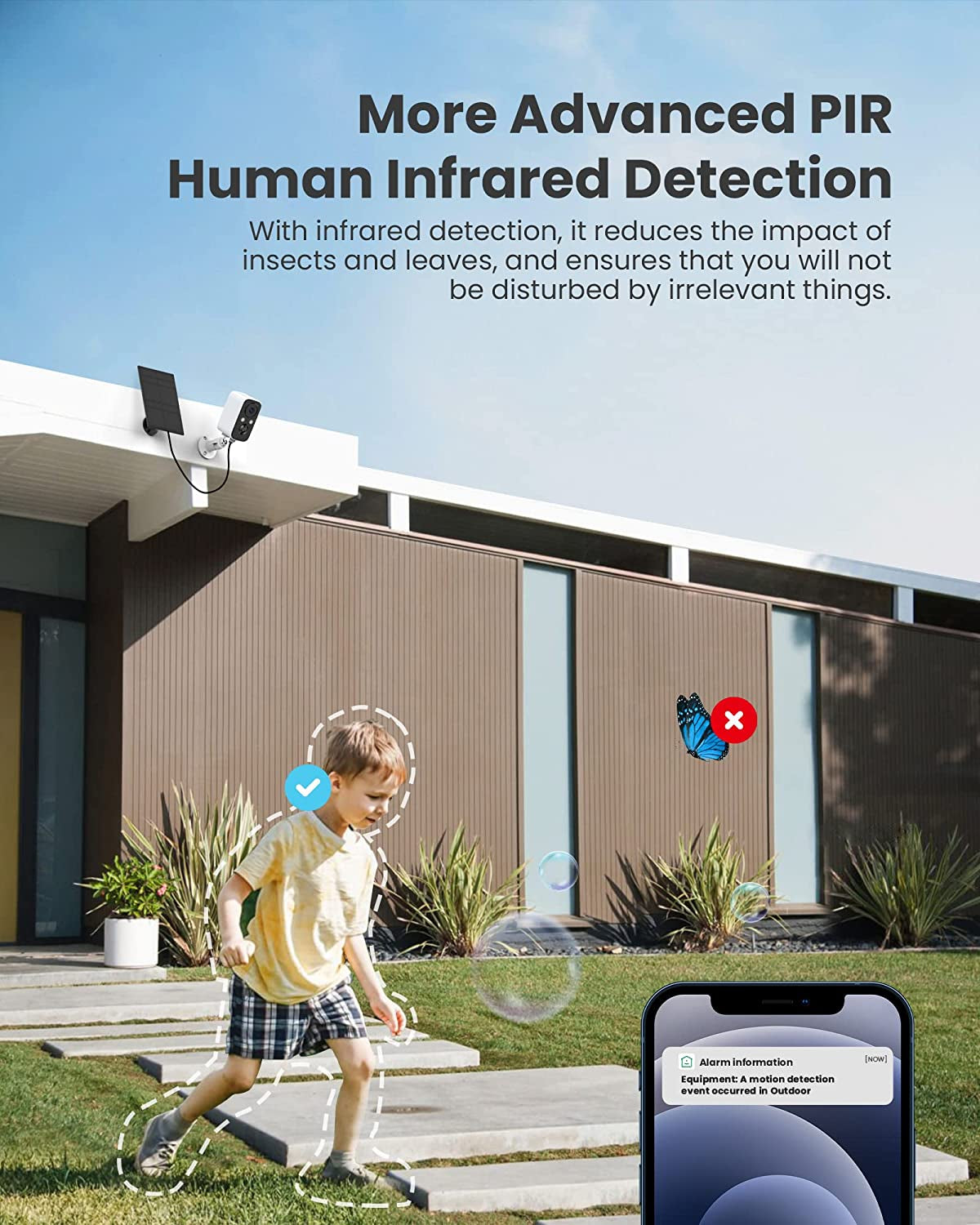 Wireless Outdoor Solar Security Camera - Home Surveillance System - Color Night Vision, PIR Human Detection, Two-Way Audio, IP66 Waterproof, and 2.4G WiFi Connectivity