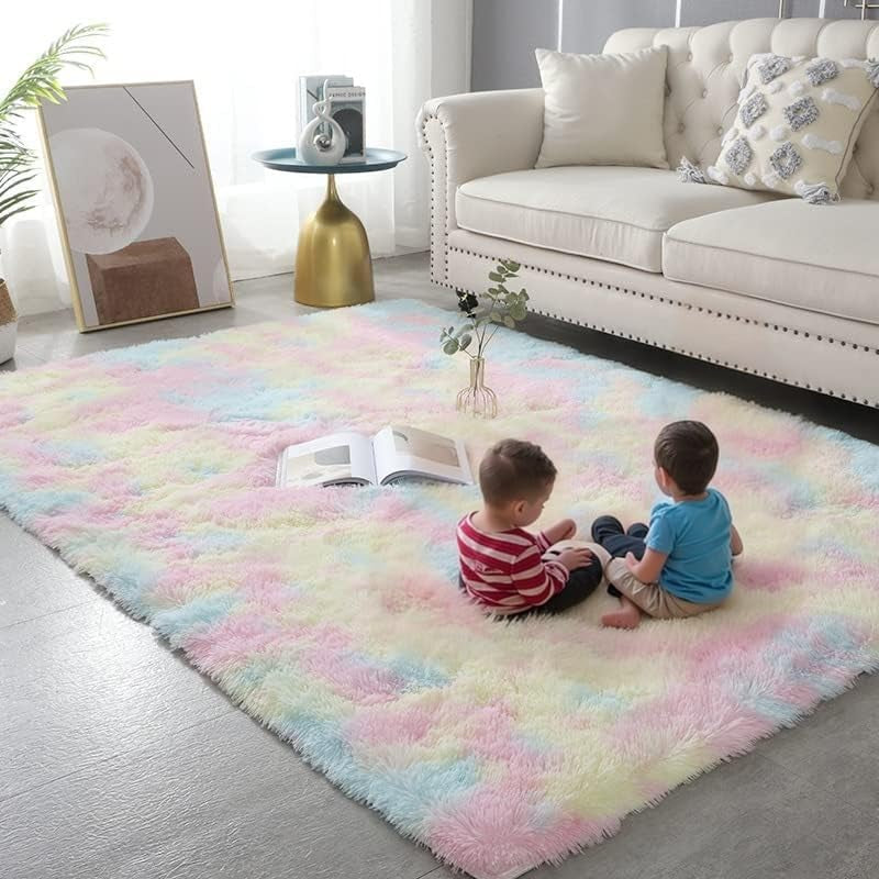 Ultra Soft Modern Shaggy Area Rug for Bedroom and Living Room - Fluffy Throw Carpet for Kids' Rooms (4x6 Feet, Dark Gray)