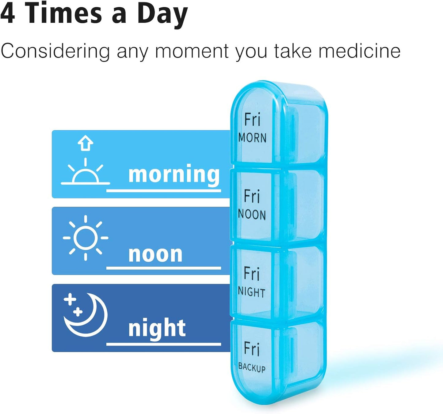 Weekly Pill Organizer with Four Compartments, 7-Day Medication Management System for Vitamins and Medications