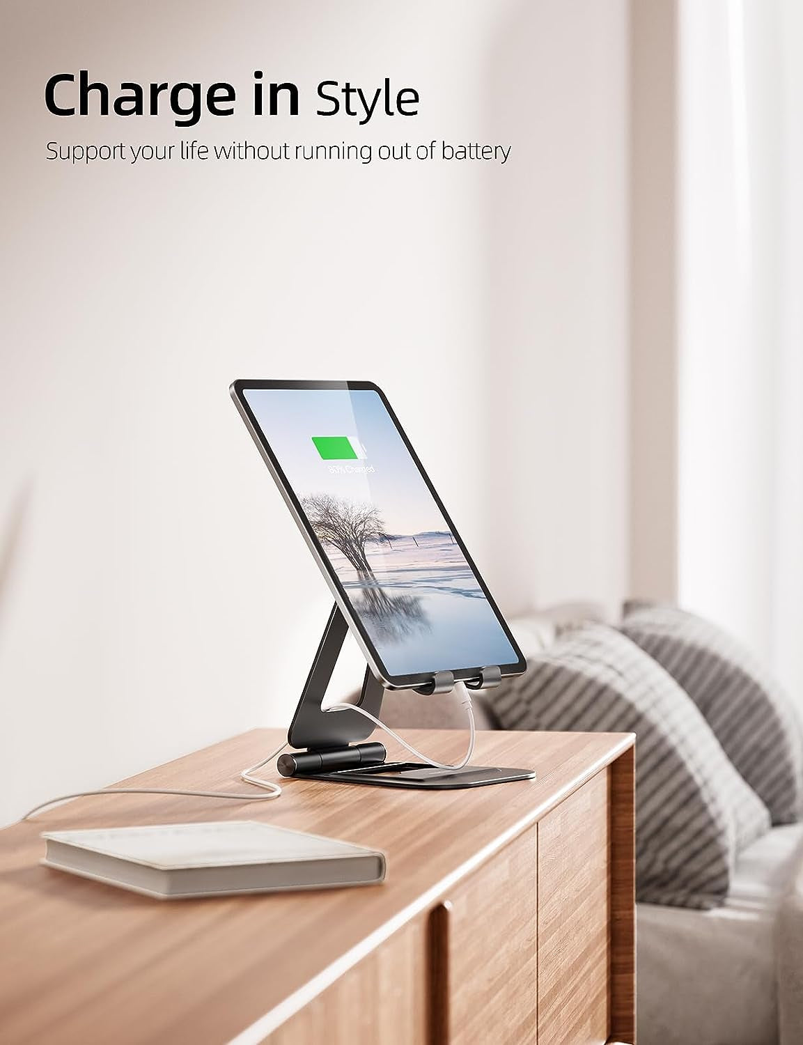 Aluminum Dual-Foldable iPad Stand - Fully Adjustable Desktop Tablet Holder for 4-11" Mobile Devices, Compatible with iPad Pro/Air/Mini, iPhone Pro/Max/Plus, and Kindle - Black