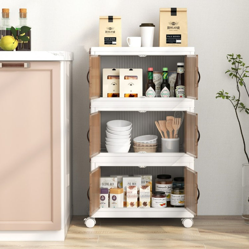 25.5/60 Gallon 3-Tier Stackable Storage Bins with Magnetic Doors and Lockable Casters