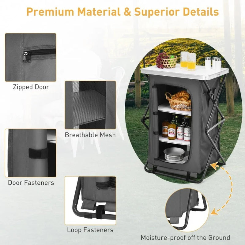 Compact Folding Pop-Up Storage Cabinet for Camping with Carry Bag