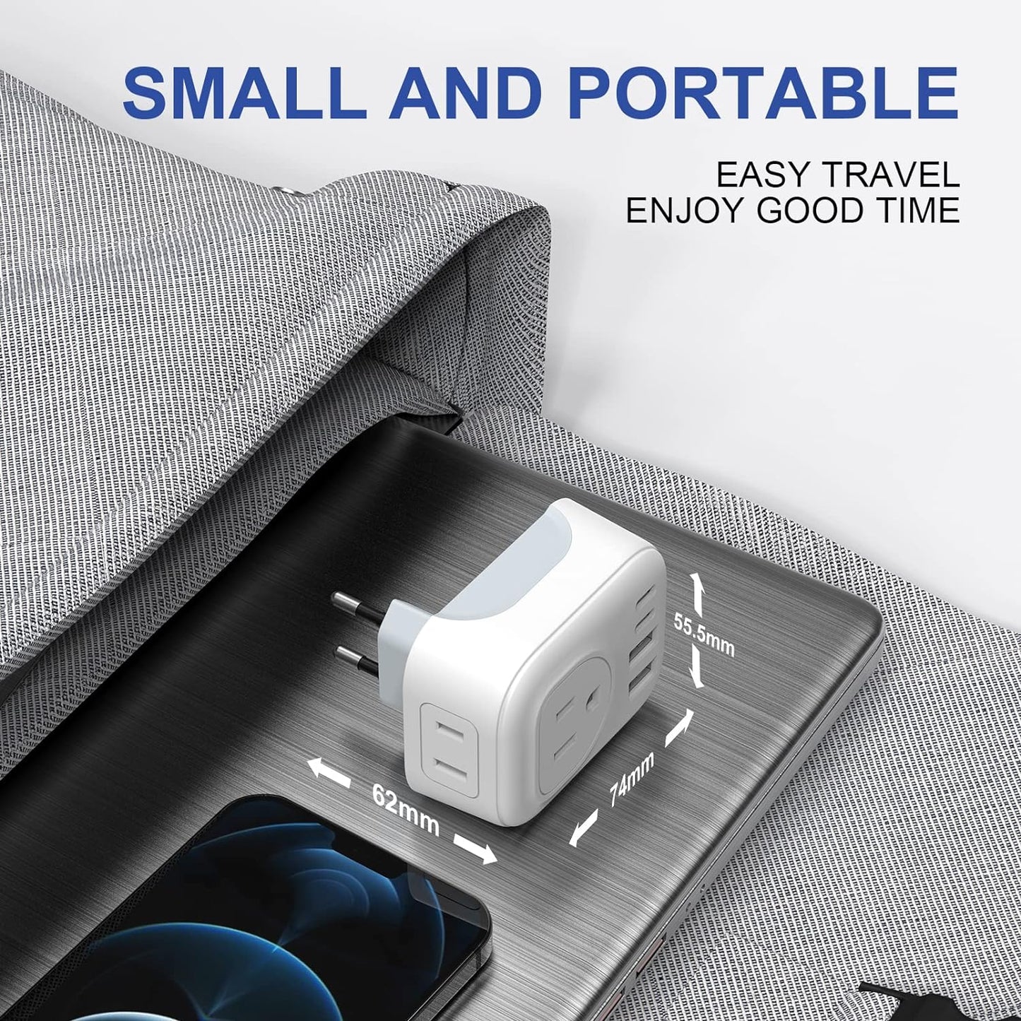 European Travel Plug Adapter Set - 2 Pack International Adapter with Dual Outlets and 4 USB Ports (2 USB-C) - 6-in-1 Type C Charger for US to Europe (Italy, Spain, France)