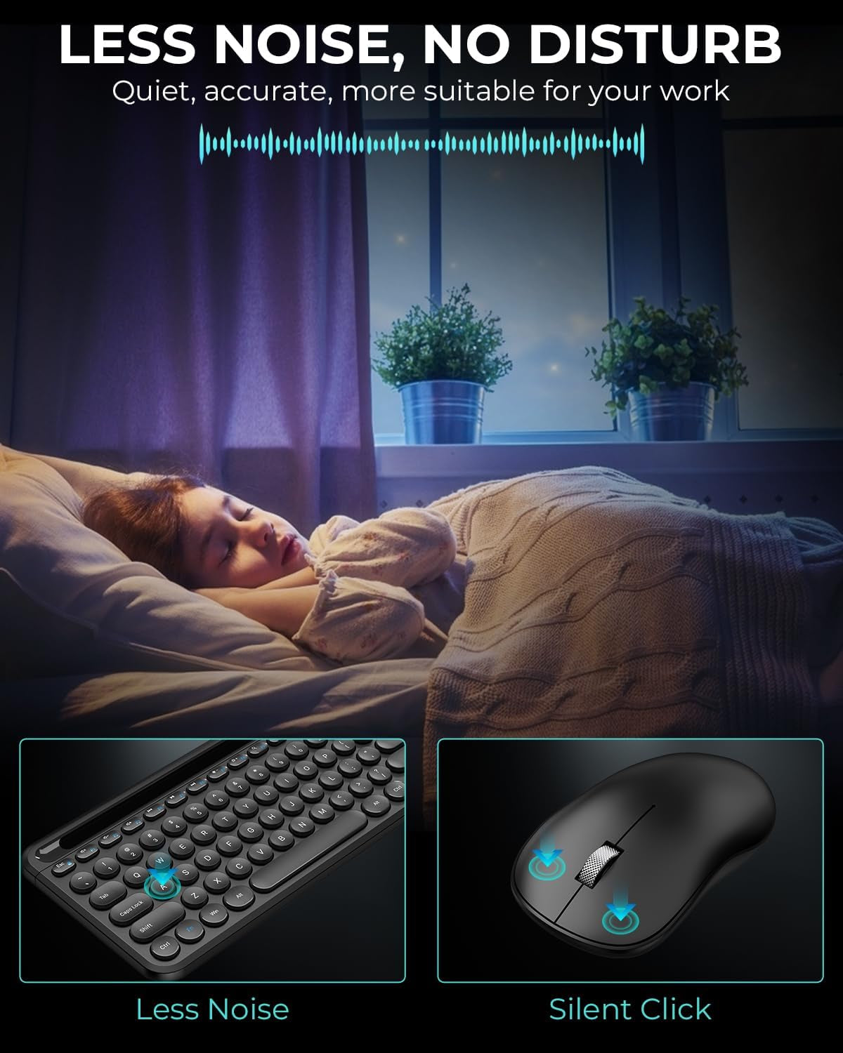 Wireless Keyboard and Mouse Set, 2.4G Quiet Typing Keyboard with Tablet and Phone Holder, 12 Multimedia Hotkeys, Silent Click Mouse, 36-Month Battery Life for PC, Mac, and Laptop (Black)