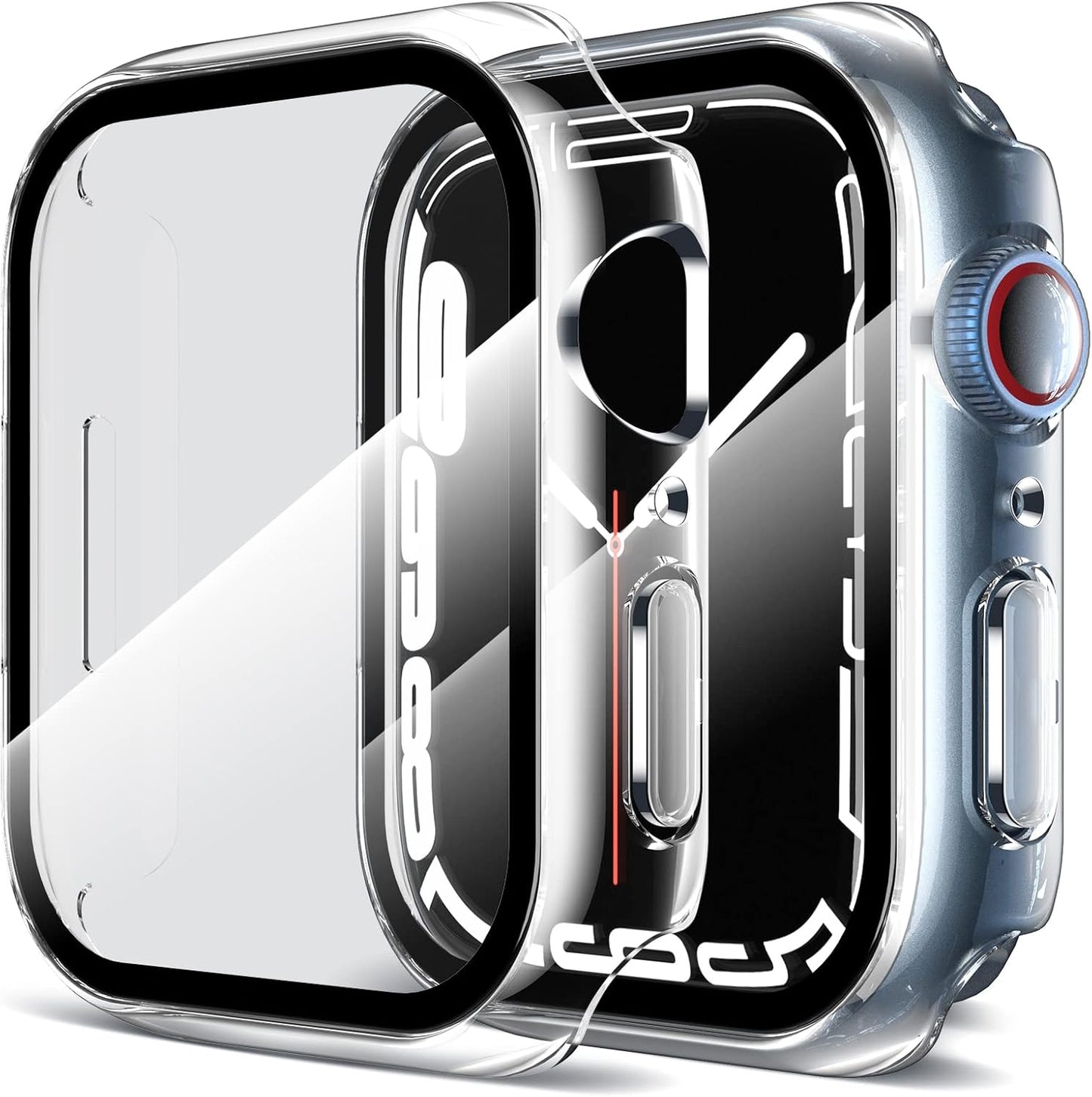 2 Pack Hard PC Case - Tempered Glass Screen Protector Compatible - Apple Watch Series 9/8/7 45Mm, Touch Sensitive, HD Ultra-Thin, Full Protective Cover for Iwatch 9/8/7 45Mm, Clear