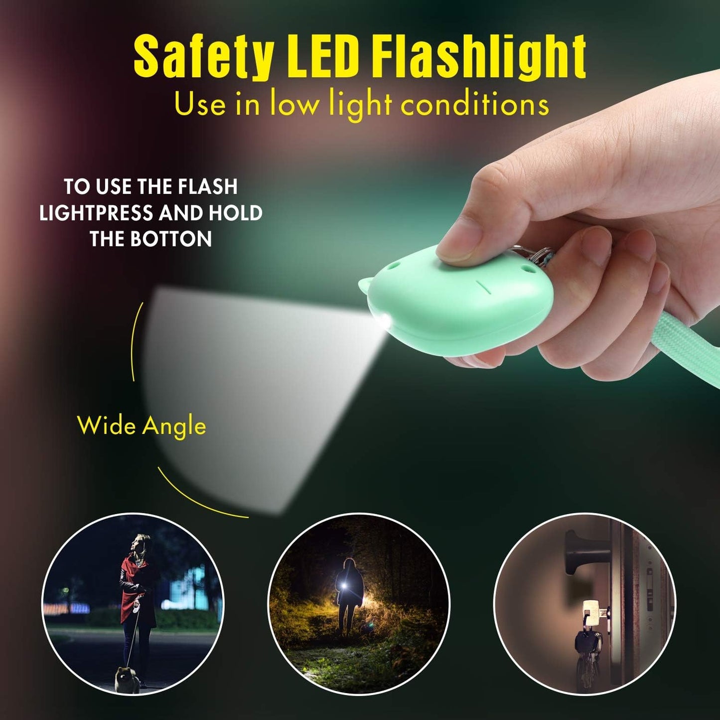 Safe Sound Personal Alarm - 3 Pack 130 dB Emergency Self-Defense Keychain - LED Light Enhanced Security (Black/Purple/Green)