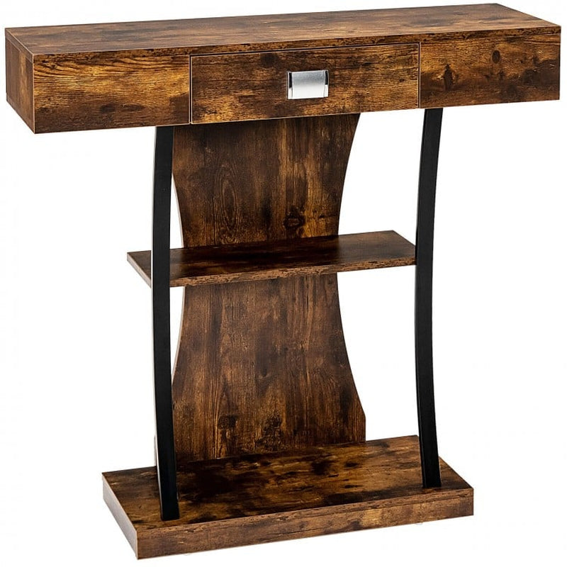 Elegant Console Table with Drawer and Two-Tier Shelving for Entryway and Living Room