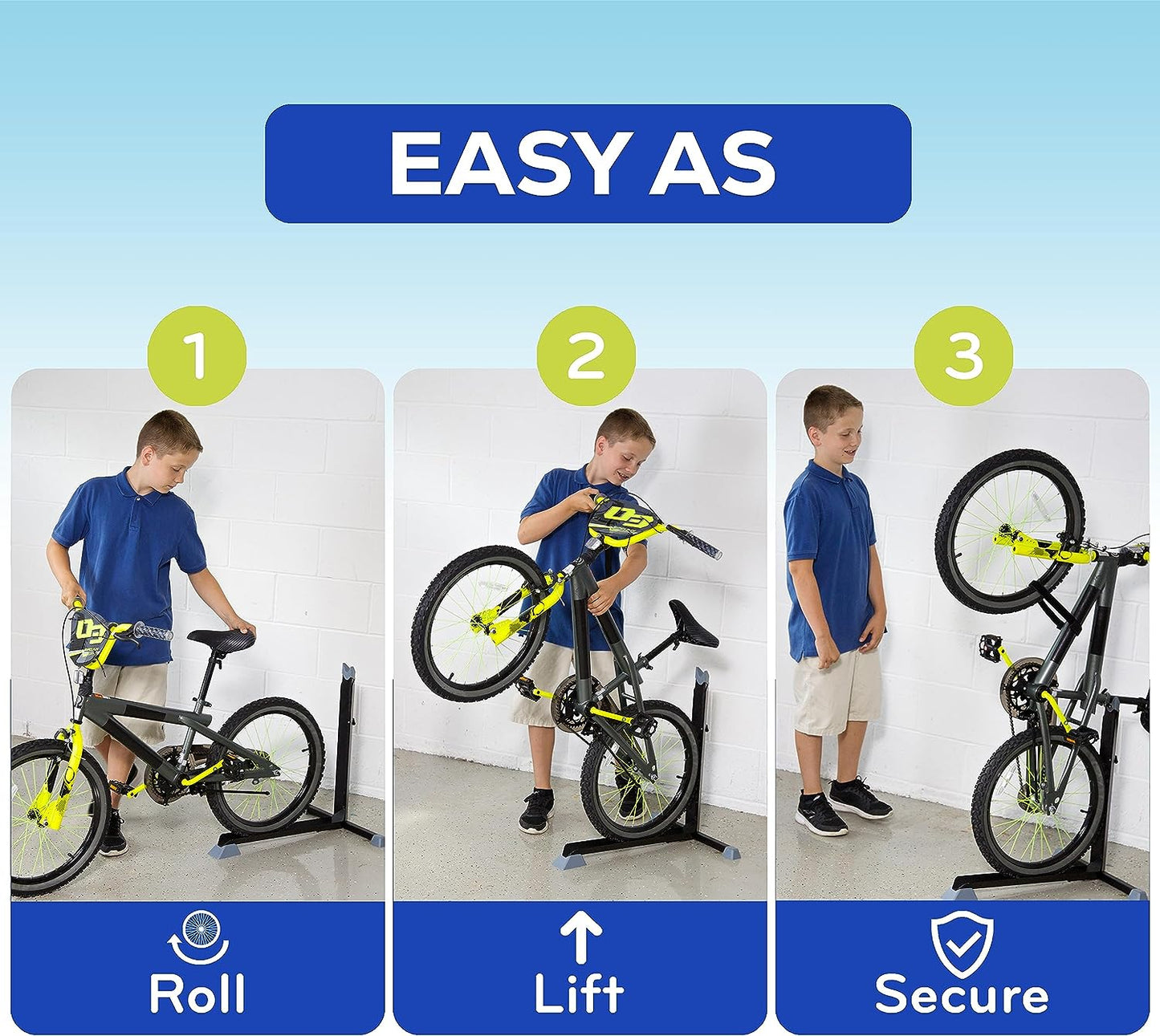 Bike Stand and Vertical Storage Rack - Original Vertical Bicycle Floor Stand for Garage and Indoor/Outdoor Use - Ideal Bike Accessory for Compact Spaces with No Drilling Required