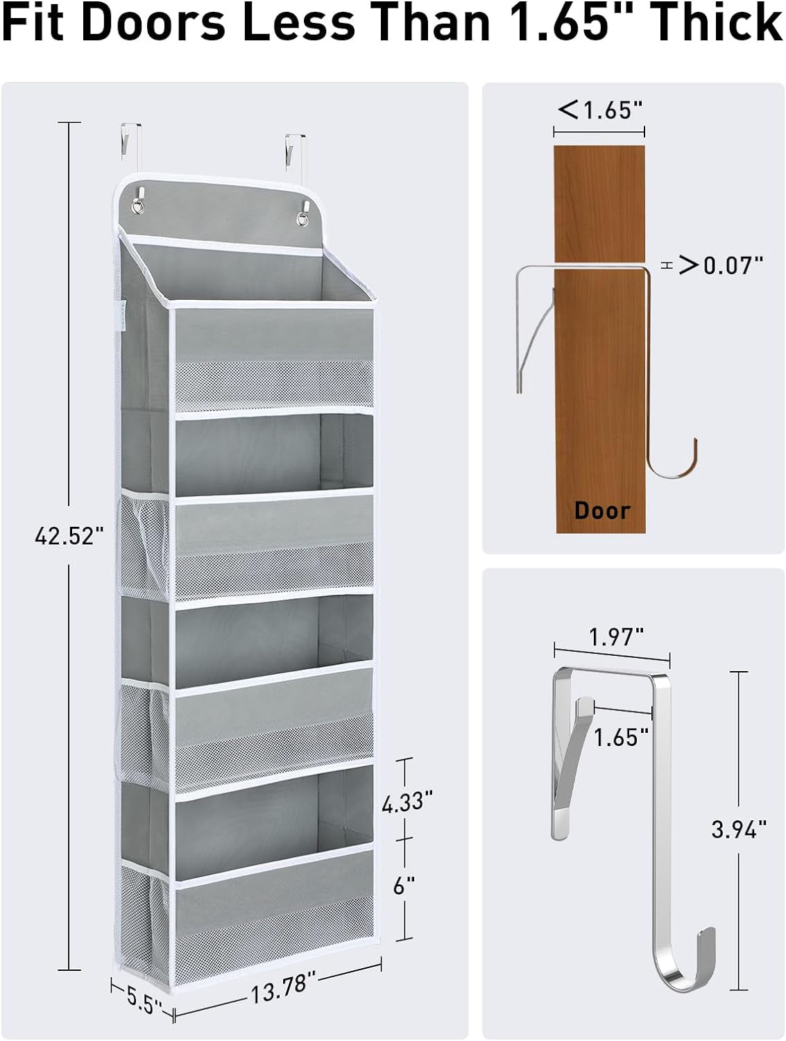 Over-the-Door Organizer for Nursery: Heavy-Duty Diaper Storage with 4 Large Pockets and 6 Mesh Pockets, Supports Up to 35.2 lbs