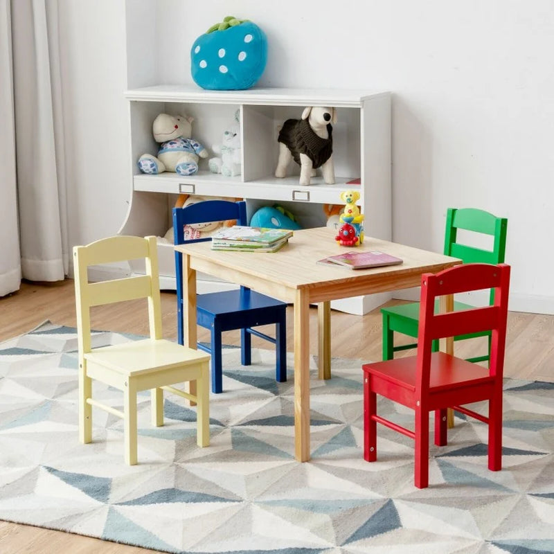 5 Pieces Kids Pine Wood Table Chair Set