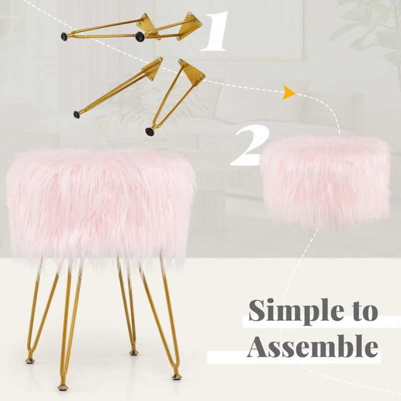 Round Faux Fur Upholstered Vanity Stool with Padded Seat