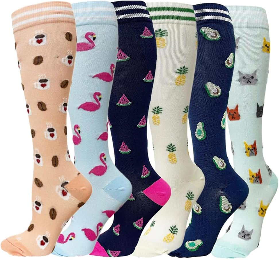 6 Pairs of Compression Socks for Men and Women - Optimal Support for Athletes and Travel Nurses (20-30 mmHg)