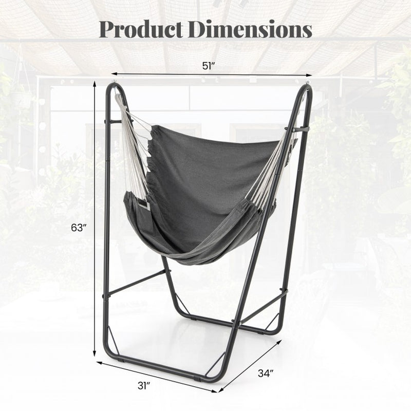 Heavy-Duty Metal Frame Hammock Chair with Convenient Side Pocket
