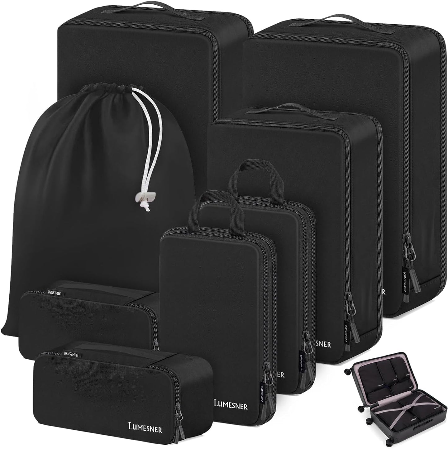 Compression Packing Cubes Set - 8-Piece Travel Organizers for Carry-On Suitcases in White