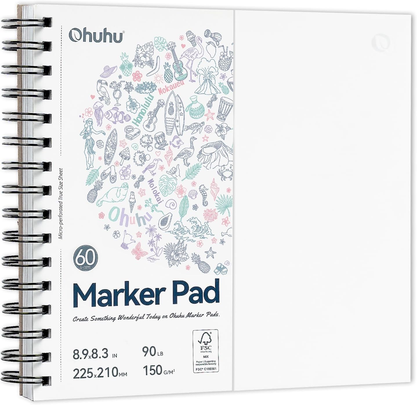 Double-Sided Marker Pads Art Sketchbook - 7.6" x 10" Large Format - 90LB/150GSM Smooth Bleedproof Paper - 60 Sheets/120 Pages