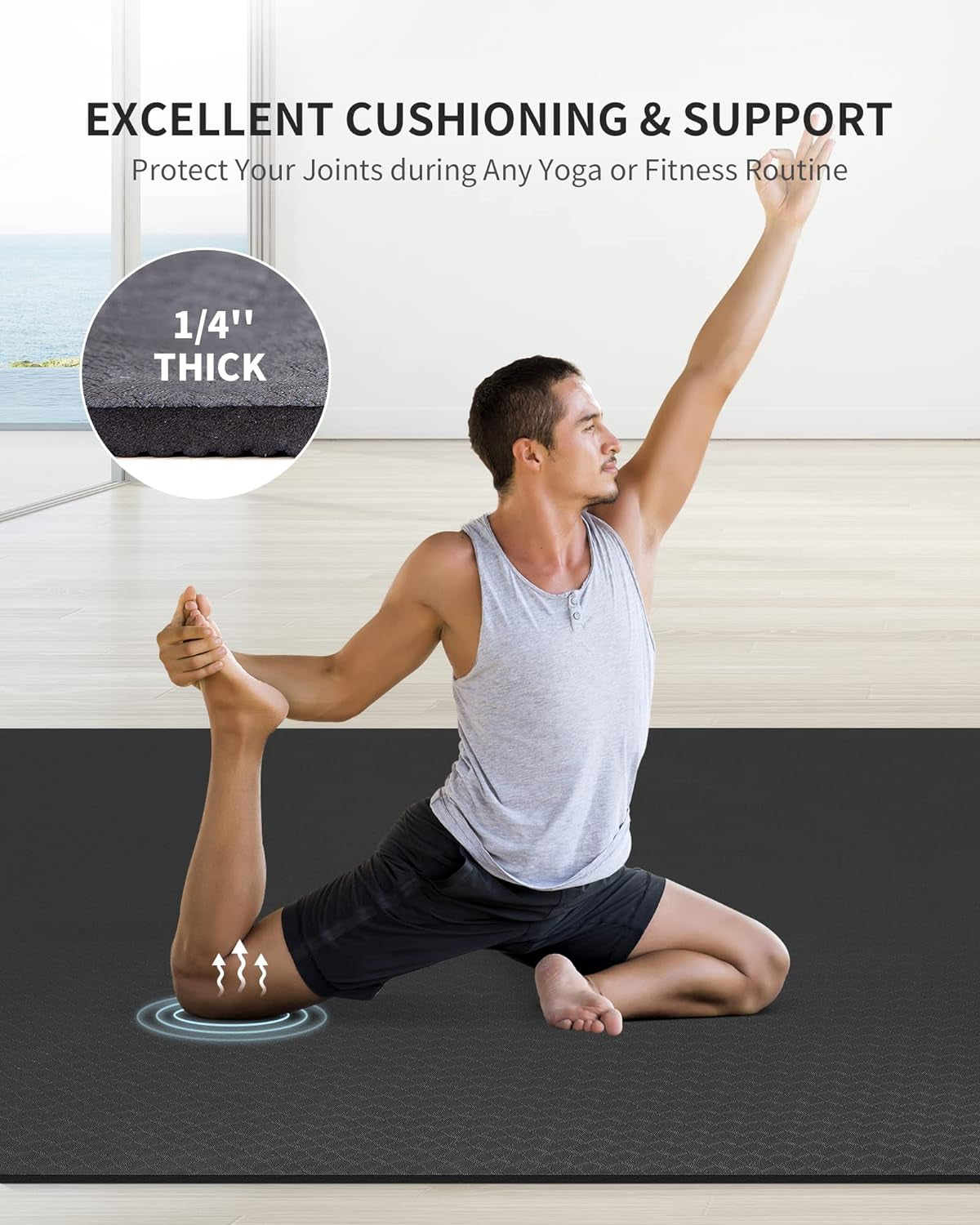 Extra-Large Eco-Friendly Non-Slip Yoga Mat (72" x 48") - Thick Exercise Mat for Yoga, Pilates, Stretching, and Cardio Workouts