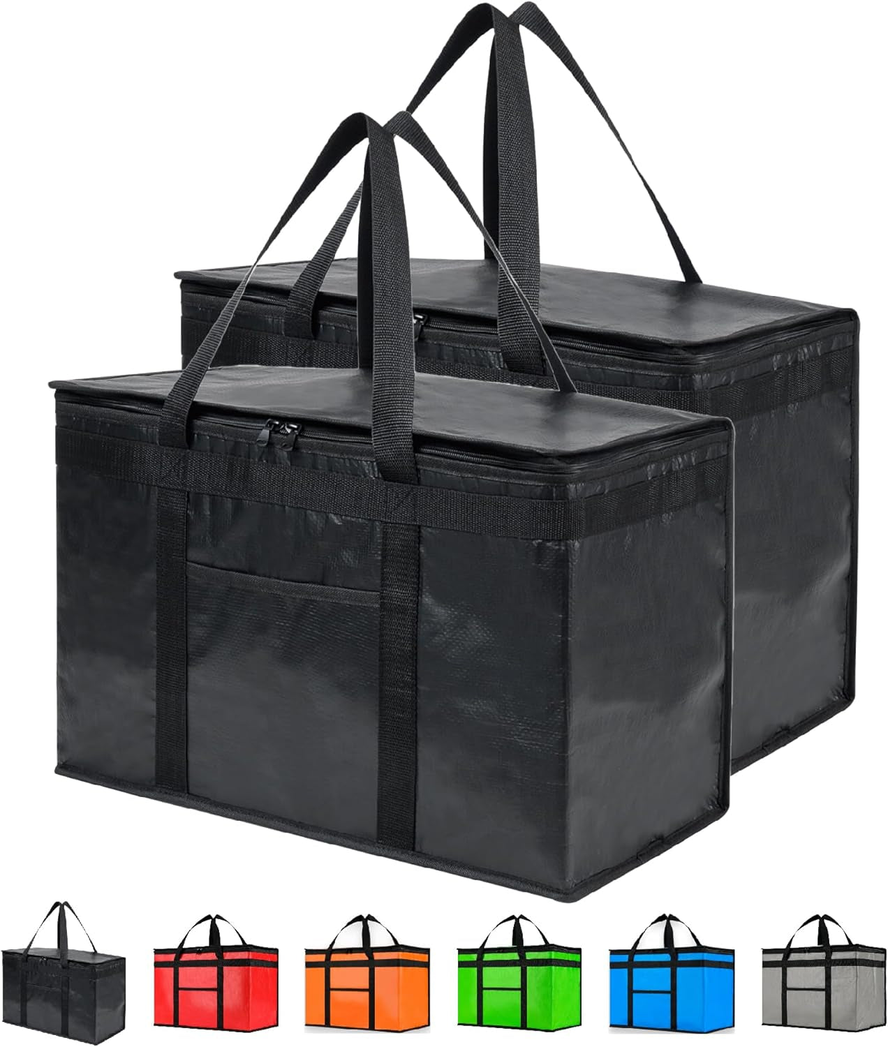 XXL Insulated Cooler Bag and Food Warmer for Food Delivery and Grocery Shopping, Black, Zippered Top (1 Pack)