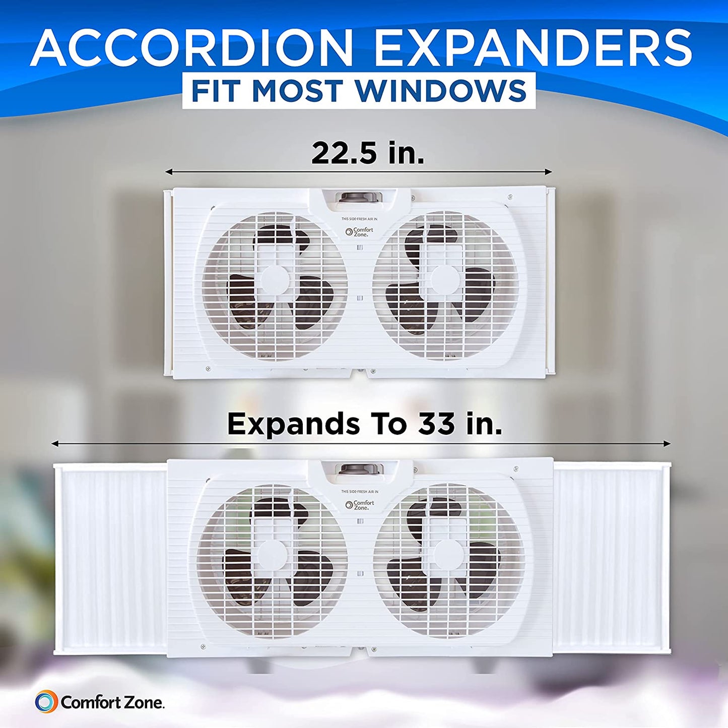 Twin Window Fan with Quiet Operation and Reversible Airflow Control, 9-Inch, 3-Speed Settings, Expandable, Dual Exhaust Fans, 9.84 Ft/Sec Airflow Rate