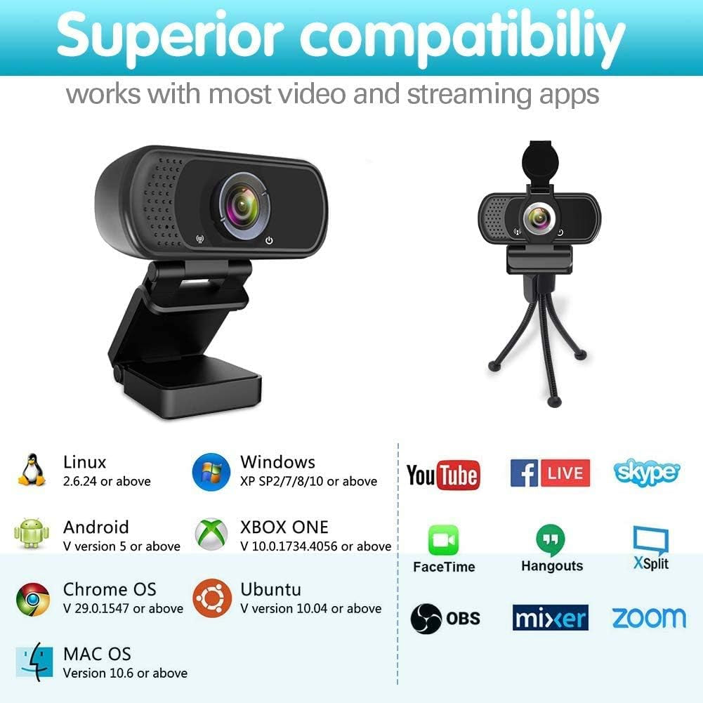 1080P HD Webcam with Stereo Microphone for Video Conferencing, Streaming, and Gaming - 110 Degree Wide Angle USB Camera
