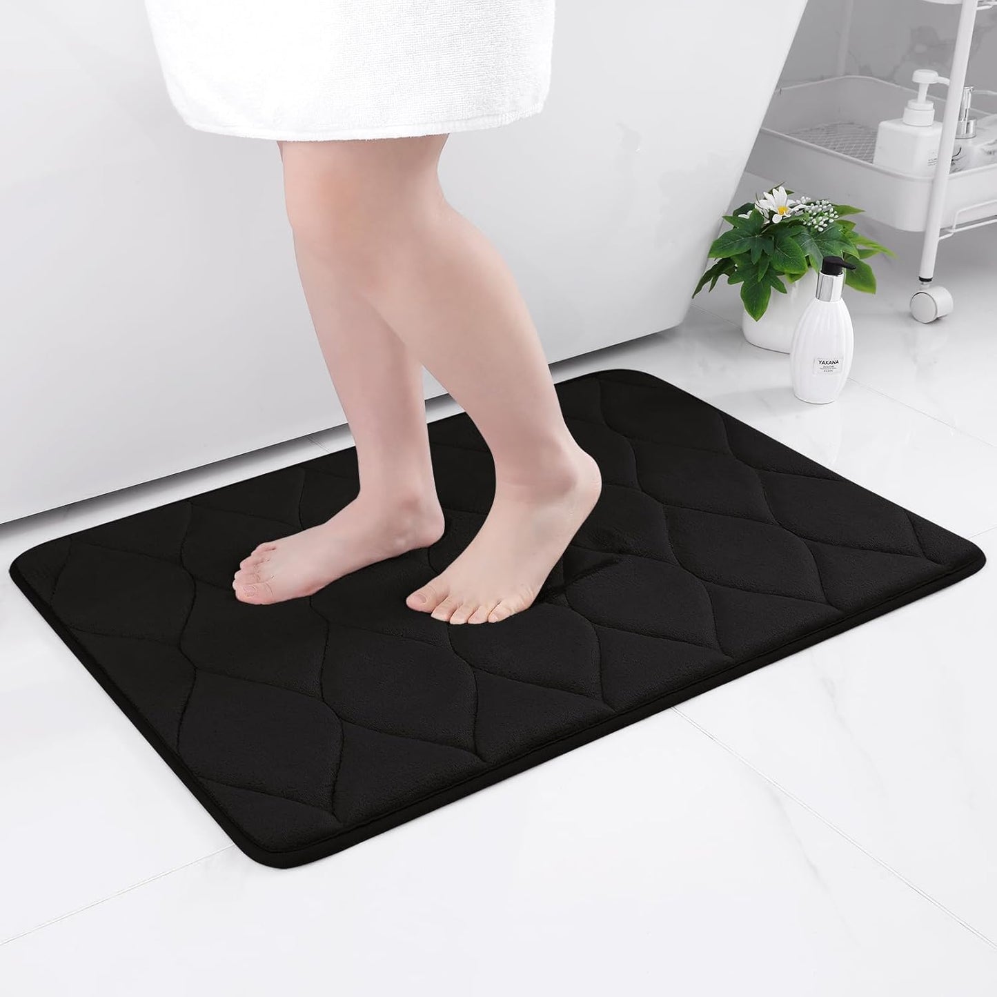Memory Foam Bath Mats - Soft, Non-Slip, Water-Absorbent, Machine Washable Bathroom Rugs, 24" x 16", Dark Grey