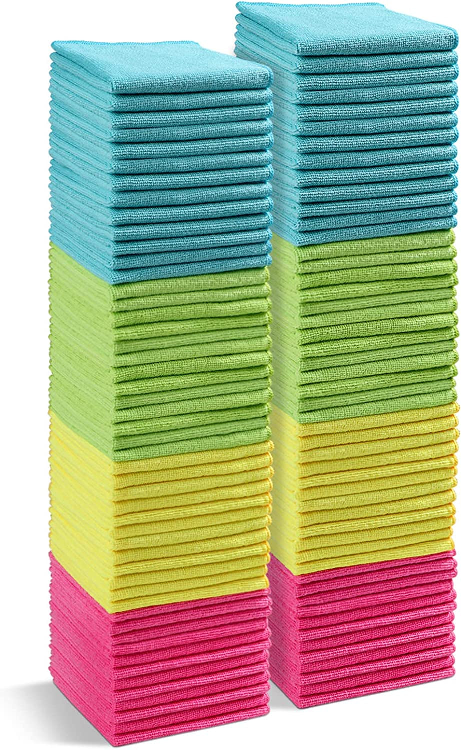Microfiber Cleaning Cloths - 100 Pack Assorted Colors (Green, Blue, Yellow, Pink) - 11.5" x 11.5" Cleaning Towels