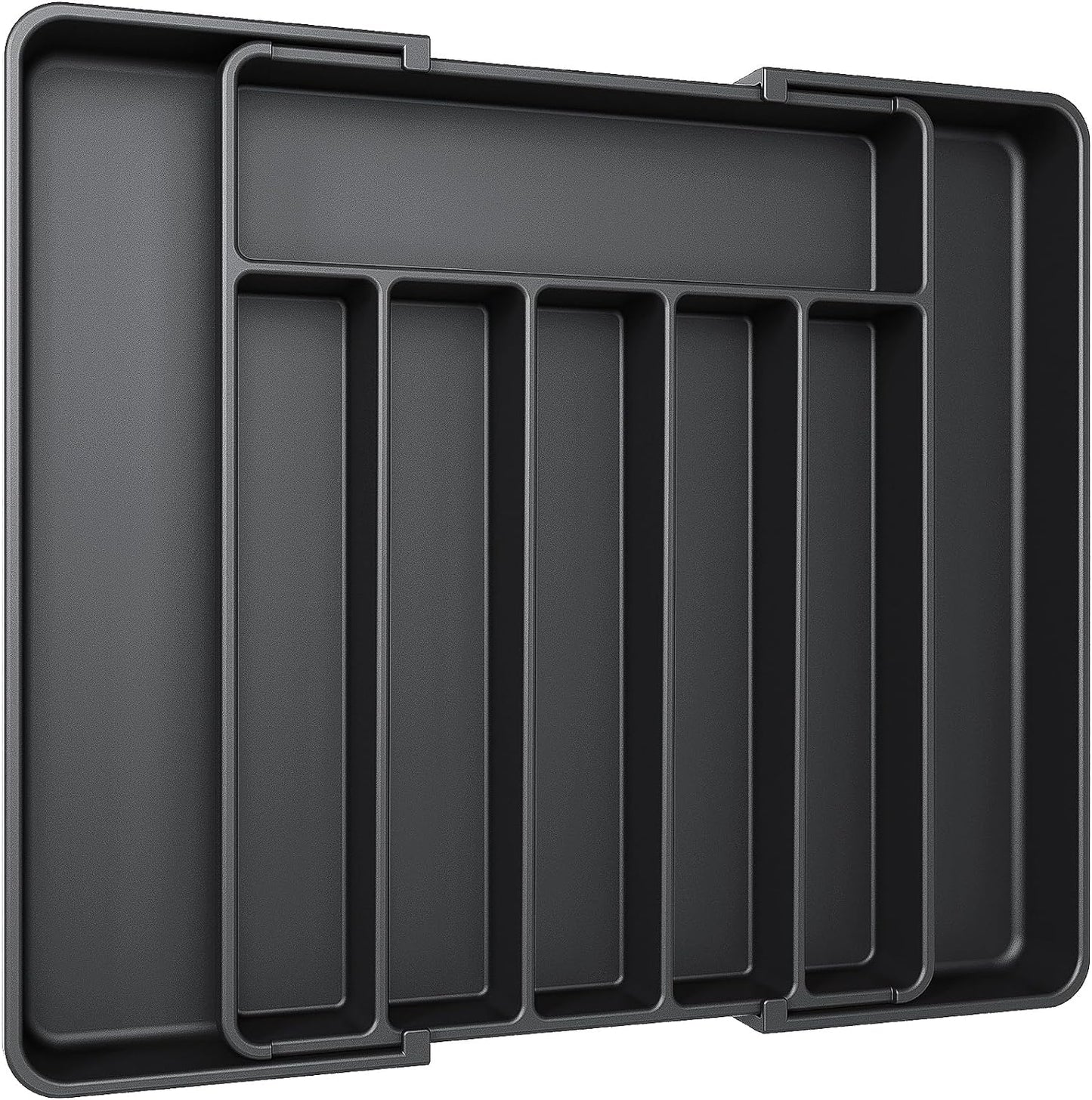 Expandable Cutlery Organizer - Adjustable Utensil Drawer Tray for Forks, Knives, and Silverware, Black, Small