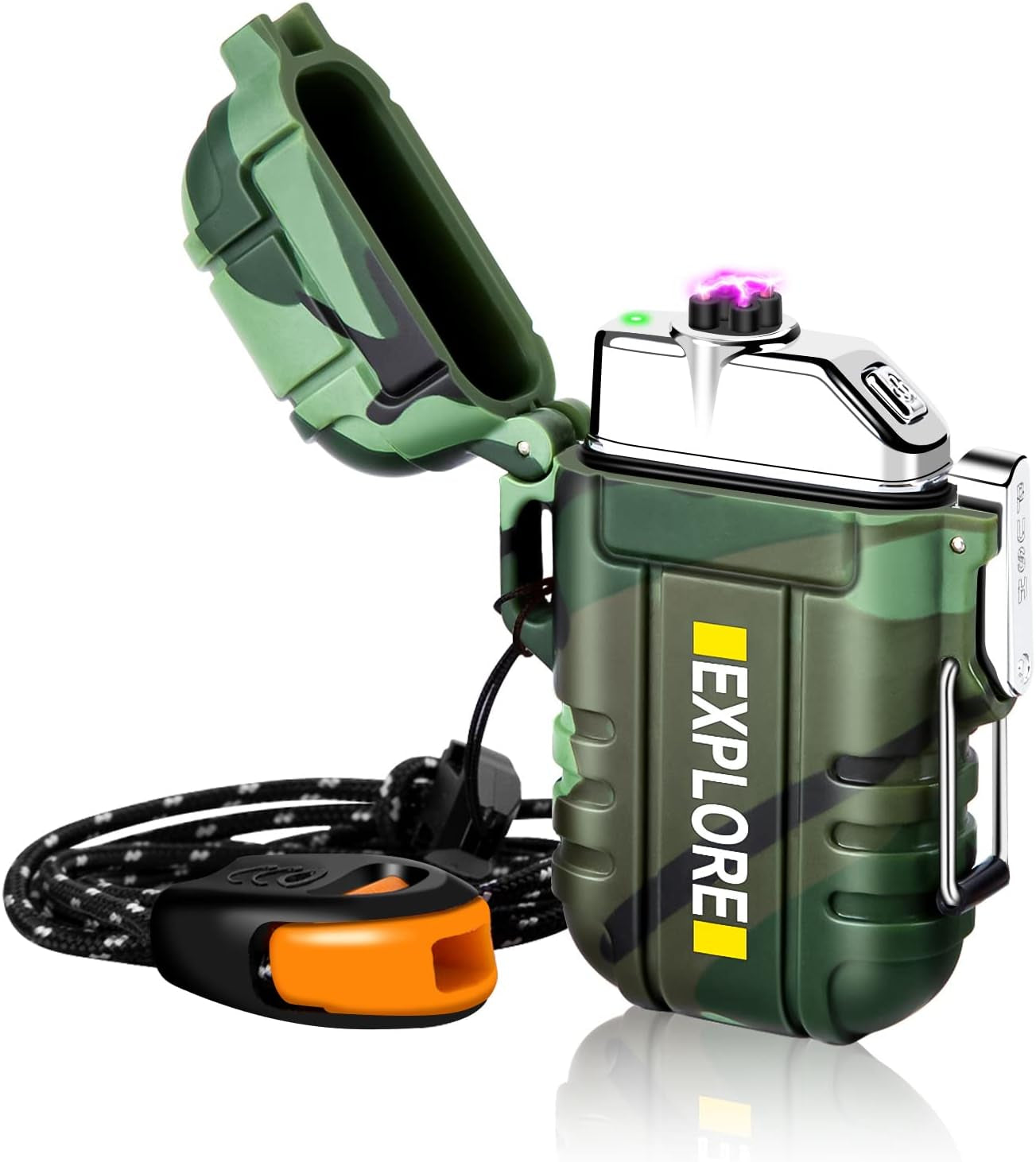 USB Rechargeable Arc Plasma Lighter - Waterproof Tactical EDC Gear for Camping and Survival (Camouflage)