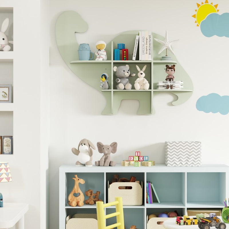 2-Tier Floating Bookshelf Featuring Dinosaur Design for Children