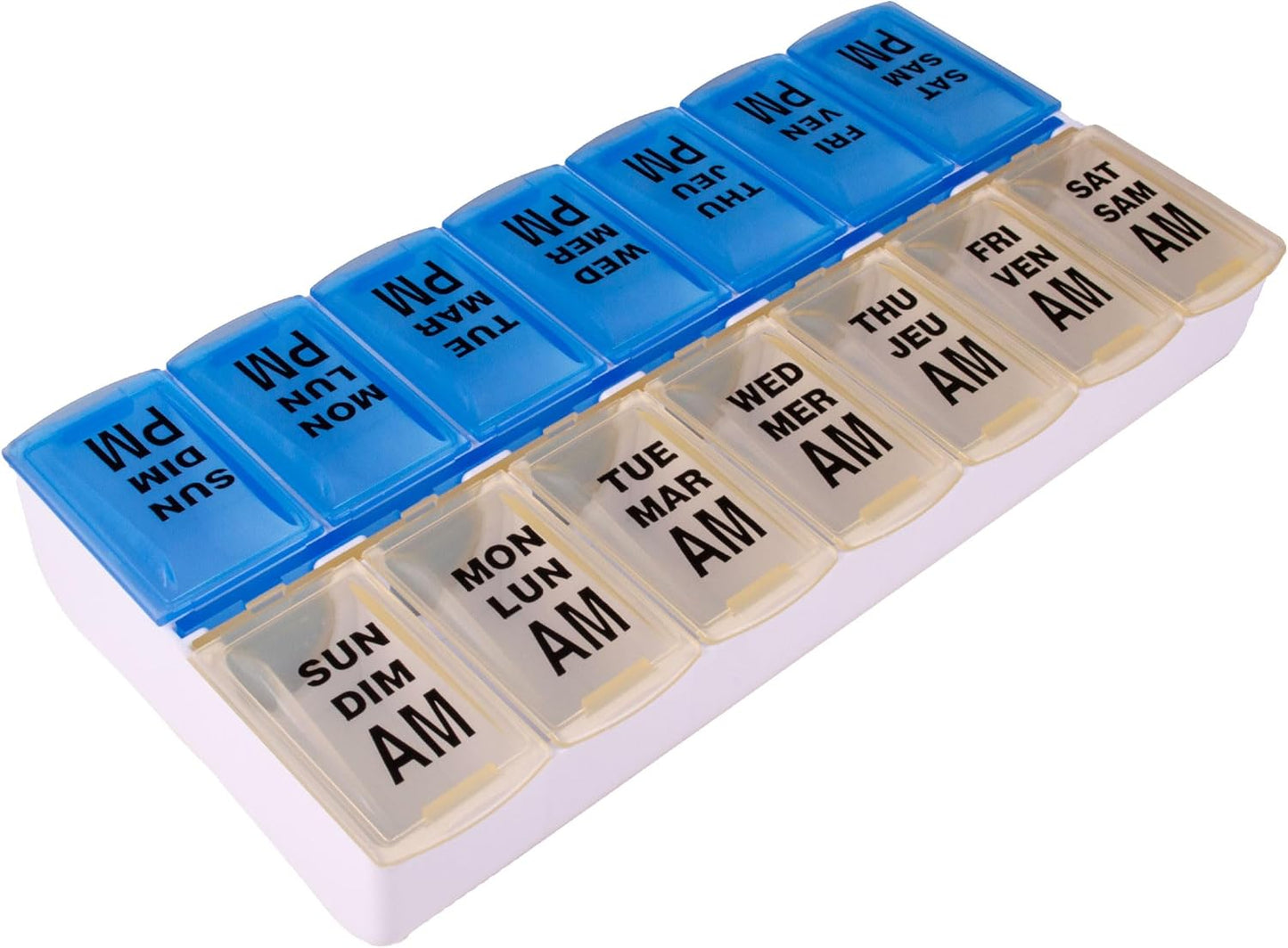 Twice-Daily Color-Coded Weekly Pill Organizer with Easy-Open See-Through Lids for AM/PM Medication and Vitamin Management, Berry/Blue