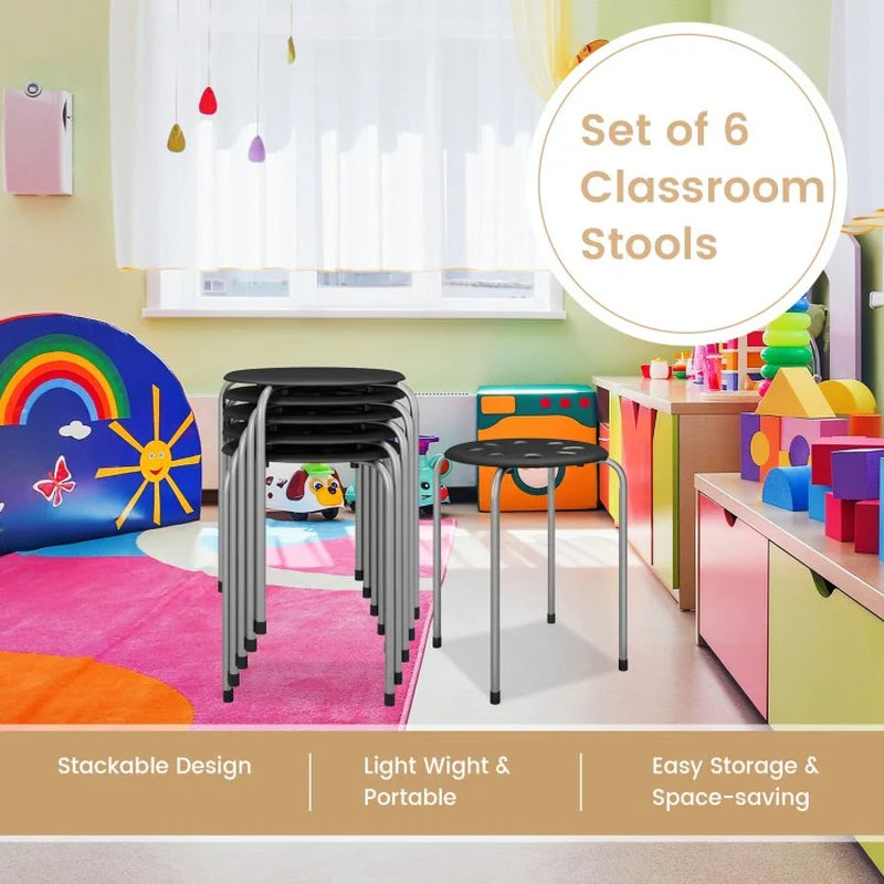 17.5-Inch Set of 6 Portable Plastic Stackable Stools with Metal Frame