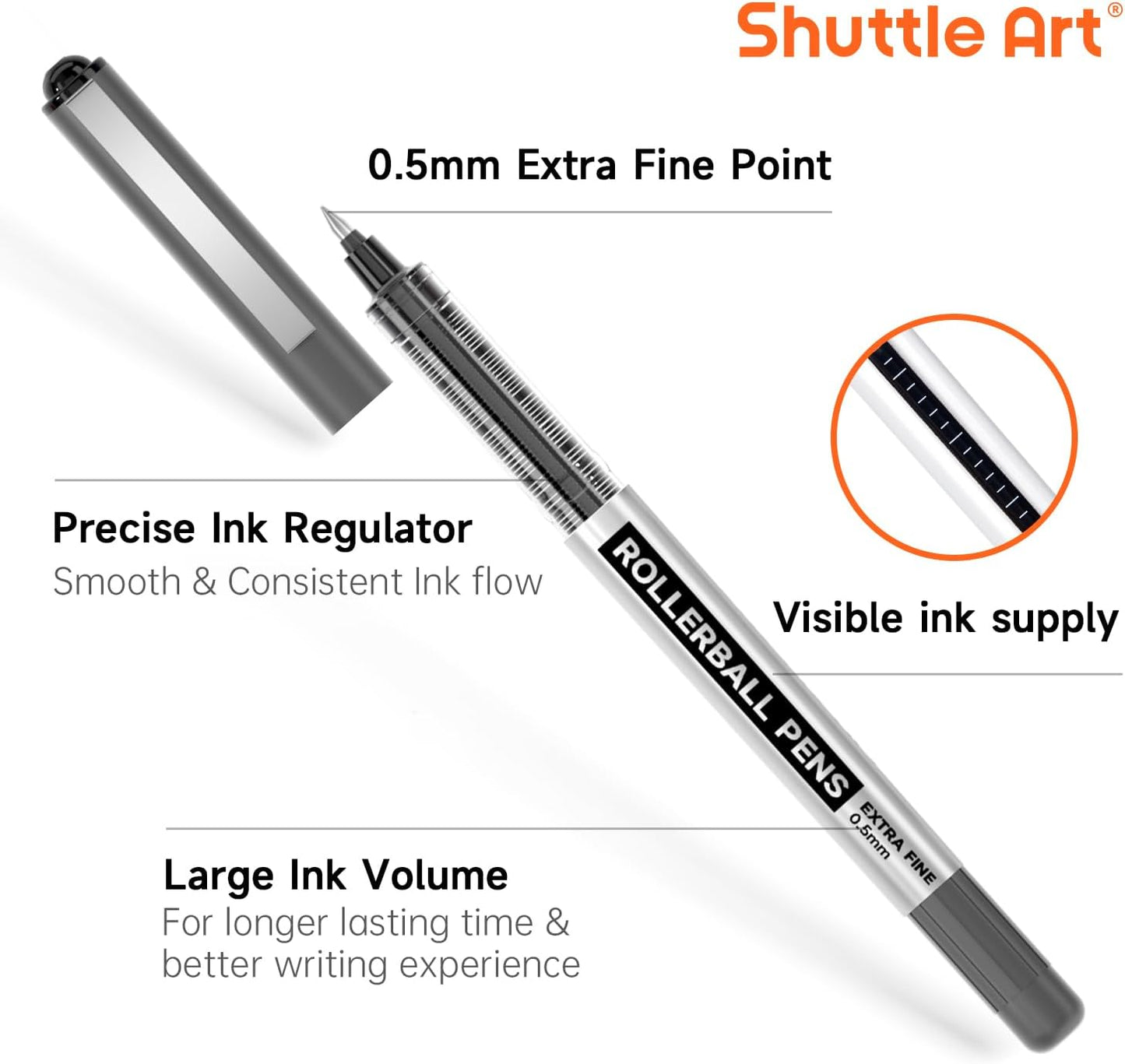 Rollerball Pens, 25 Pack Black Fine Point Roller Ball Pens, 0.5Mm Liquid Ink Pens for Writing Journaling Taking Notes School Office