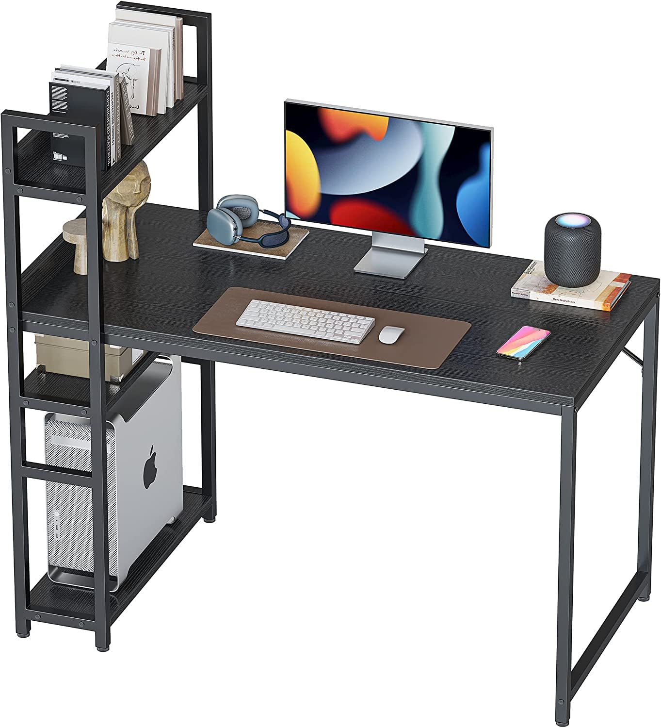 40-Inch Computer Desk with Storage Shelves - Modern Brown Writing Table for Home Office and Study
