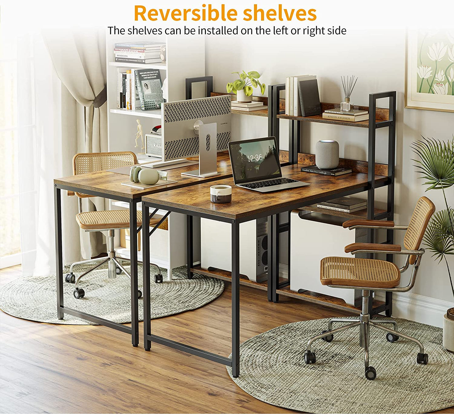 40-Inch Computer Desk with Storage Shelves - Modern Brown Writing Table for Home Office and Study